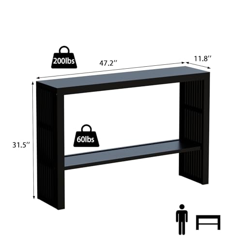 47-Inch Console Table with Storage, 2-Tier Narrow Entryway Table,Black | 100% Natural Bamboo slim profile, reinforced angled frame versatile wall-side placement - color: Black, style: 2-TIER