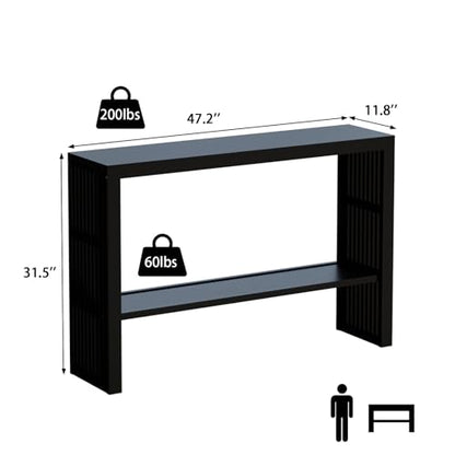 47-Inch Console Table with Storage, 2-Tier Narrow Entryway Table,Black | 100% Natural Bamboo slim profile, reinforced angled frame versatile wall-side placement - color: Black, style: 2-TIER