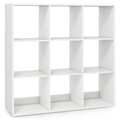 9 Cube Storage Organizer, Floor Standing Bookcase with Open Compartments, Wooden Display Rack for Living Room, Bedroom, Study, White Bookshelf with Open Back (1, 9 Cubes) - size: 9 Cubes