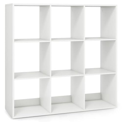 9 Cube Storage Organizer, Floor Standing Bookcase with Open Compartments, Wooden Display Rack for Living Room, Bedroom, Study, White Bookshelf with Open Back (1, 9 Cubes) - size: 9 Cubes