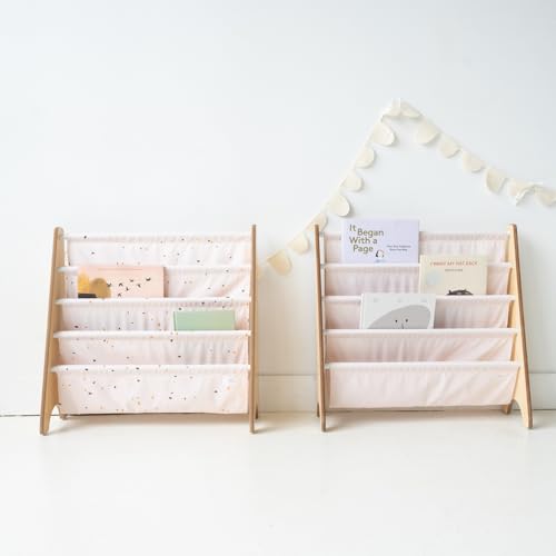 3 Sprouts Recycled Kids Bookshelf, Holds 35 Books, 4-Tier, Pink | Space-saving bookshelf, Children's room, Toddler bookcase organizer, Ages 3+, Book/toy storage, Front-facing, Covers visible - color: Solid Pink