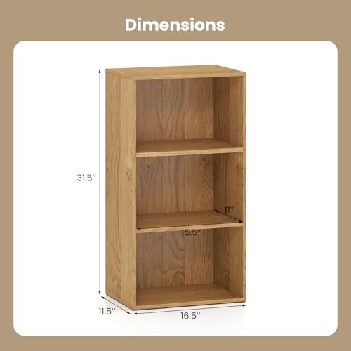 Giantex 3 Shelf Bookcase, Modern Bookshelf Cube Storage Organizer, Open Storage Cabinet Multi-Functional Home Office Bedroom Furniture Display Bookcases, Natural | Open Storage Cabinet, Multi-Functional Book Shelves, Furniture Display Bookcases for Living