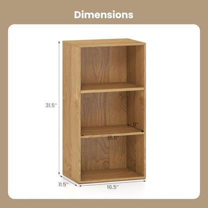 Giantex 3 Shelf Bookcase, Modern Bookshelf Cube Storage Organizer, Open Storage Cabinet Multi-Functional Home Office Bedroom Furniture Display Bookcases, Natural | Open Storage Cabinet, Multi-Functional Book Shelves, Furniture Display Bookcases for Living