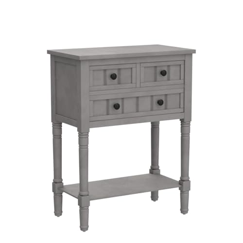 P PURLOVE Narrow Console Table, Farmhouse Entryway Table Slim Sofa Table with Three Storage Drawers and Bottom Shelf, Wood Entry Table for Living Room,Easy Assembly,Gray Wash - color: Gray Wash