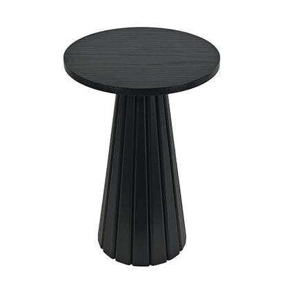 COVLON Fluted Drum Side Table, Small Round Side Table, Pedestal End Table, Modern Accent Drink Table, Plant Stand for Living Room, Bedroom, Office, Small Spaces, Black