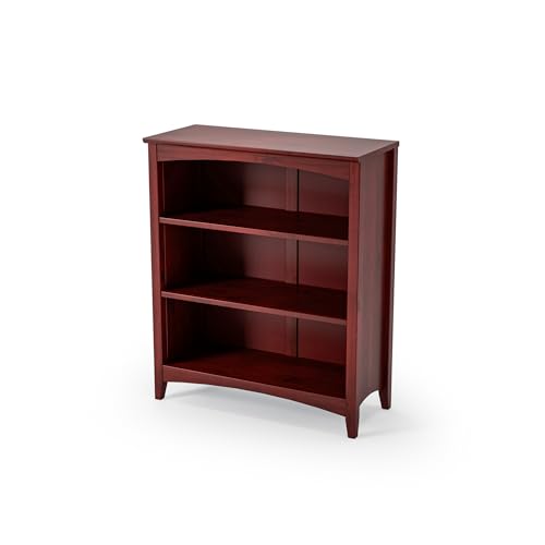 Camaflexi Shaker Style 3 Shelf Bookcase/Solid Wood / 36" High/Adjustable Shelving/Closed Back/Display Bookshelf for Living Room, Bedroom, Home and Office, Red Garnet Stain - color: Red Garnet Stain, size: 36"