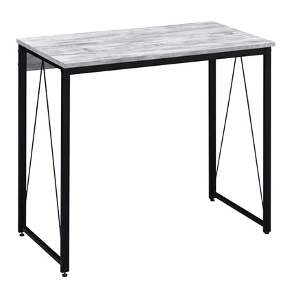 Antique White and Black 35.5" Writing Desk with Metal Sled Base