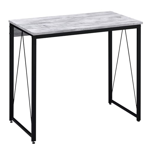 Antique White and Black 35.5" Writing Desk with Metal Sled Base