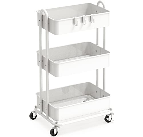 Simple Houseware 3-Tier Heavy Duty Metal Utility Rolling Cart, White - color: White