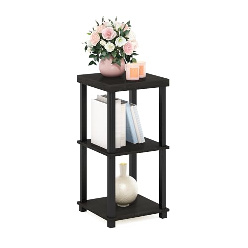 Furinno Turn-N-Tube Side Table, 3-Tier Thick Tabletop End Table with Open Shelf, Toolless Assembly Night Stand, Bedside Table, for Living Room, Bedroom, Espresso - color: Espresso/Black, size: 3-Tier, Thick Table Top, style: 1-Pack