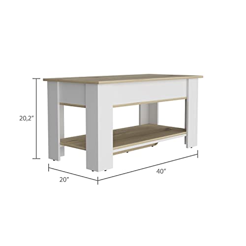 1-Shelf Lid Top Storage Table Light Oak and White