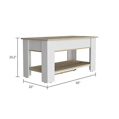 1-Shelf Lid Top Storage Table Light Oak and White