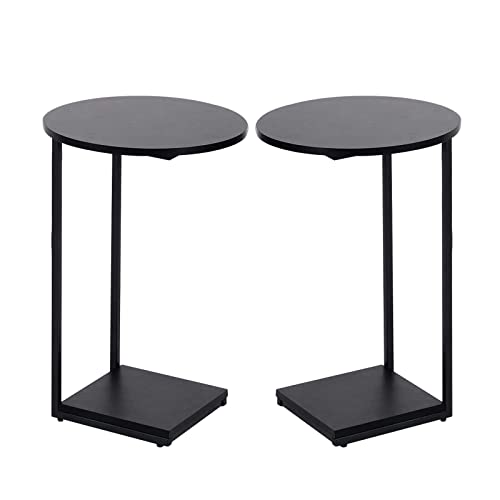 HDANI C Shaped End Table Set of 2,Couch Side Table That Slide Under,C Table End Table for Livingroom, Bedroom,Office (Black) - color: Black, size: Round 2 Pcs