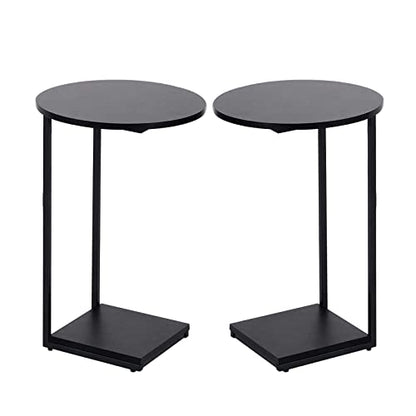 HDANI C Shaped End Table Set of 2,Couch Side Table That Slide Under,C Table End Table for Livingroom, Bedroom,Office (Black) - color: Black, size: Round 2 Pcs