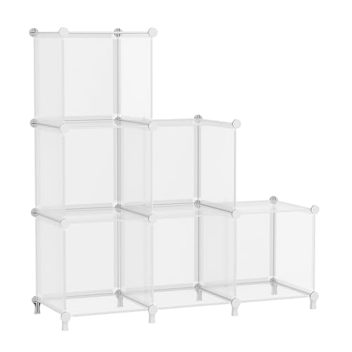 AWTATOS Cube Storage Organizer, Closet Organizers and Storage, 6 Cube Shelves Bookshelf, DIY Stackable Plastic Clothes Organizer Shelving for Bedroom, Home, Transparent Twill - color: Translucent Twill