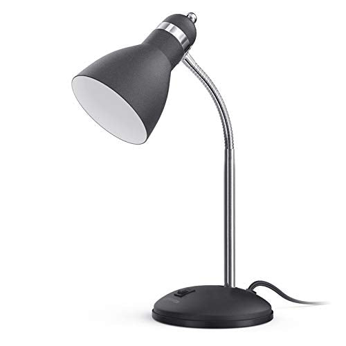 LEPOWER Metal Desk Lamp, Adjustable GooseNeck Reading Light for Bedroom | Compact & Sturdy, Space-Saving for Bedside & Dorm, E26 Table Lamp, Eye-Caring, Ideal for Study, Office, Back to School - color: Sandy Black