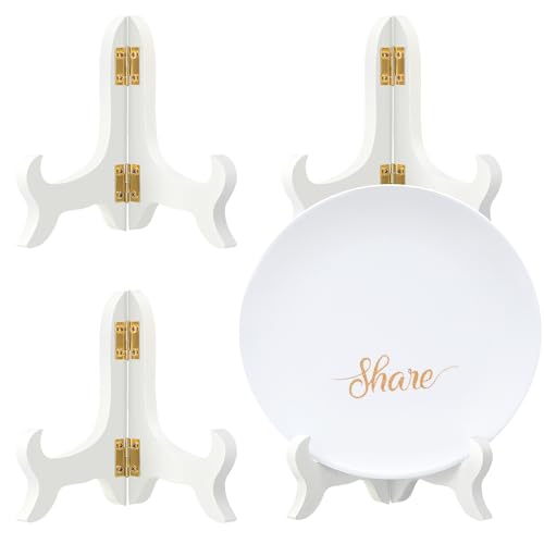 Tatuo 4 Packs 4 Inch Wooden Display Stand Decorative Plate Stands for Display Picture Frame Holder Easels(White) - color: White, size: 4 Inch