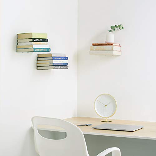 Umbra Conceal, Sturdy Metal Floating Bookshelf for Wall, Silver, Large, Set of 3 - size: Set of 3, Large