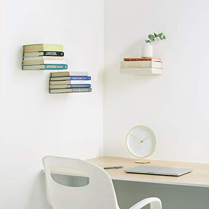 Umbra Conceal, Sturdy Metal Floating Bookshelf for Wall, Silver, Large, Set of 3 - size: Set of 3, Large