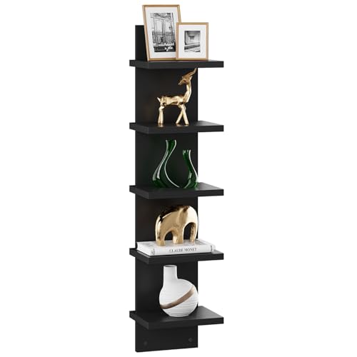 IBUYKE 5 Tier Wall Shelf Unit,Black Vertical Shelf,Floating Storage Wall Shelf,Decorative Wall Mount Vertical Shelving for Home, Bedroom,Living Room,Office Decor WBC009B - color: Black, size: 5 Tier