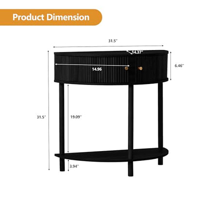 XUZENEST Fluted Half Moon Console Table, Modern Small Entry Table Sofa Table with Storage, Solid Wood Legs Narrow Entryway Table for Living Room, Hallway, Foyer(Black) - color: 31.5 Black