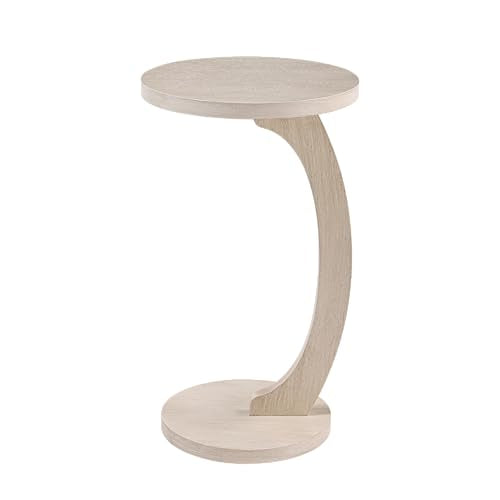 COZAYH C Shaped Round End Table for Couch Small Place, Space Saver Side Table for Sofa, Living Room, Bedside Area, Coffee and Eating Snack Tray, White - color: White