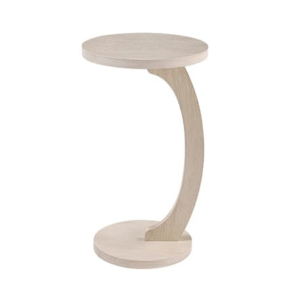 COZAYH C Shaped Round End Table for Couch Small Place, Space Saver Side Table for Sofa, Living Room, Bedside Area, Coffee and Eating Snack Tray, White - color: White