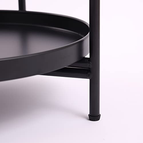 Tiita Round End Table Mental 2-Tier Side Table Nightstand/Small Iron Tables Accent Coffee Table for Living Room Bedroom Office Small Space - color: Teatable-black