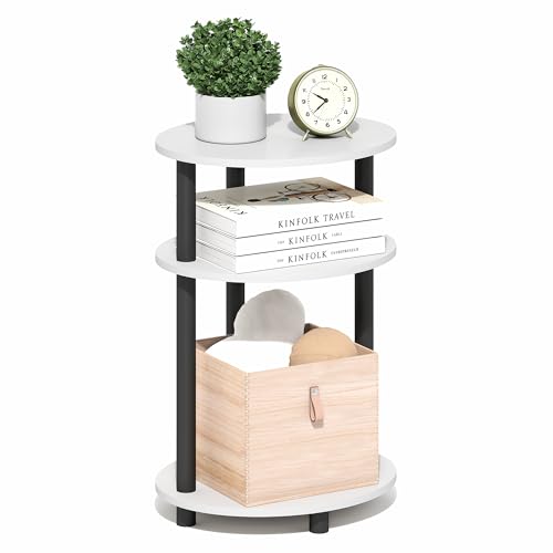 Furinno Turn-N-Tube Side Table, 3-Tier Oval End Table, Night Stand, Bedside Table, for Living Room, Bedroom, White/Black - color: White/Black, size: 1-Pack, Plastic Frame, 3-Tier, 23 Inches Tall