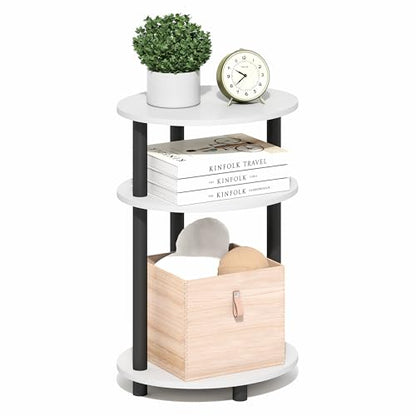 Furinno Turn-N-Tube Side Table, 3-Tier Oval End Table, Night Stand, Bedside Table, for Living Room, Bedroom, White/Black - color: White/Black, size: 1-Pack, Plastic Frame, 3-Tier, 23 Inches Tall