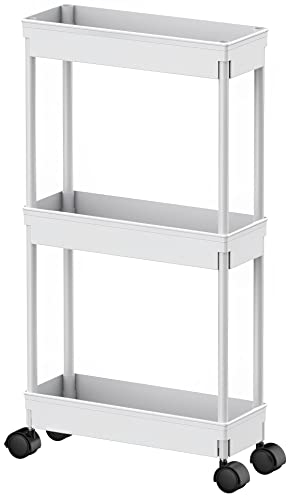 Sooyee 3 Tier Rolling Cart with Wheels, Slim Storage Cart, Under Desk Narrow Rolling Utility Cart Storage Organizer for Office Bathroom Kitchen Laundry Room Narrow Places, White, Plastic and Metal - color: White, size: Slim 3 Tier