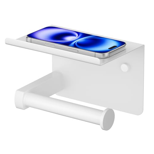 FORIOUS Toilet Paper Holder with Shelf, Adhesive or Screw Wall Mount Toilet Paper Roll Holder for Bathroom, Rustproof 304 Stainless Steel Toilet Roll Tissue Holder Dispenser with Shelf (1, White) - color: White