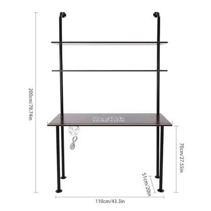 2-Shelf Industrial Wall Mount Ladder，Wall Mount Computer Desk Writing Desk,Industrial Bookcase Desk with Shelves，Floating Desk with Storage, Wall Table for Home Office, Brown (47.2"×20"×79") - color: Black/ Brown (47"w)