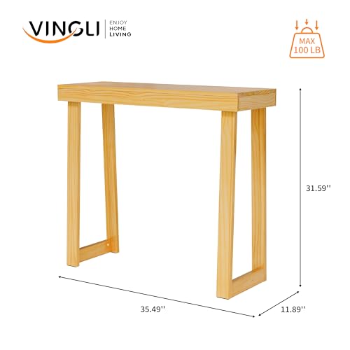 VINGLI 35.4" Solid Wood Console Table, Narrow Entryway Table, Skinny Sofa Table Behind Couch, for Living Room, Entrance, Hallway, Foyer, Bedroom, Office, Oak - color: Natural Wood, size: 35.4
