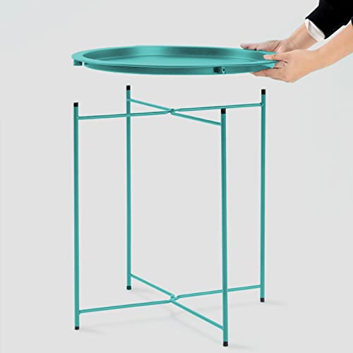 Garden 4 you End Table Metal Side Table Green Round Folding Tray Cyan Sofa Small Accent Fold-able Table, Round End Table Tray, Next to Sofa Table, Snack Table for Living Room and Bed Room - color: Green