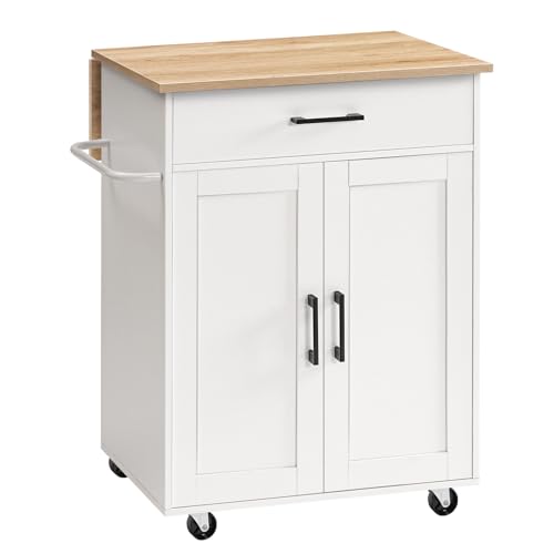 MAHANCRIS Kitchen Island on Wheels with Drop Leaf, Folding Countertop Kitchen Island Cart, Kitchen Island Table with Towel Rack, Drawer, for Kitchen, Dining Room, White and Natural KINW12501 - color: White and Natural