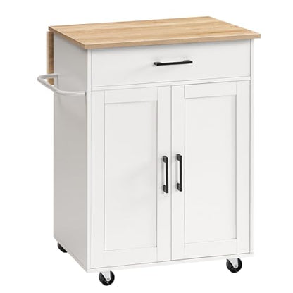 MAHANCRIS Kitchen Island on Wheels with Drop Leaf, Folding Countertop Kitchen Island Cart, Kitchen Island Table with Towel Rack, Drawer, for Kitchen, Dining Room, White and Natural KINW12501 - color: White and Natural