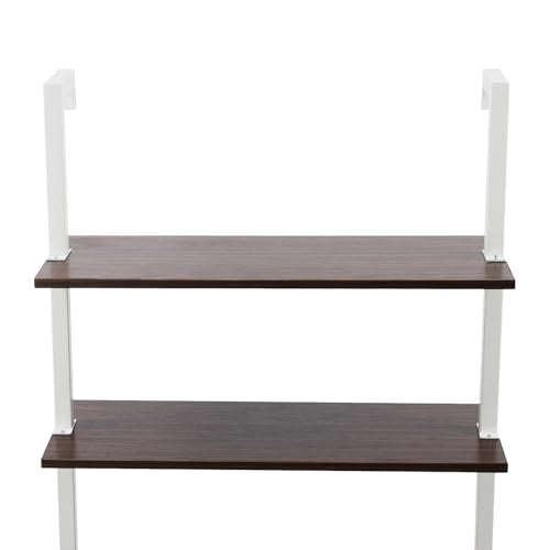2-Shelf Industrial Wall Mount Ladder, Wall Mount Computer or Writing Desk, Computer Laptop Desk with Shelves, Floating Desk with Storage, Wall Table for Home Office, White (20"x30"x72.5") - color: White/ Brown