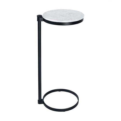 TEHOME Black Marble Drink Table Metal Martini Round Small Drink Side Table for Couch Marble C Shaped End Table for Sofa 10" diam,24.55" h - color: Black With Marble Top