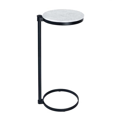 TEHOME Black Marble Drink Table Metal Martini Round Small Drink Side Table for Couch Marble C Shaped End Table for Sofa 10" diam,24.55" h - color: Black With Marble Top