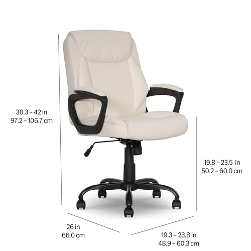 Amazon Basics Classic Puresoft PU Padded Mid-Back Office Chair with Armrest, Height Adjustable, Easy to Assemble, 26"D x 23.75"W x 42"H, Cream - color: Cream