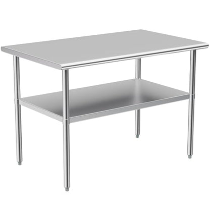 Stainless Steel Table for Prep & Work, 30x48 Inches, Metal Commercial Heavy Duty Table with Adjustable Under Shelf for Restaurant, Home and Hotel - size: 30x48in