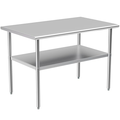 Stainless Steel Table for Prep & Work, 30x48 Inches, Metal Commercial Heavy Duty Table with Adjustable Under Shelf for Restaurant, Home and Hotel - size: 30x48in