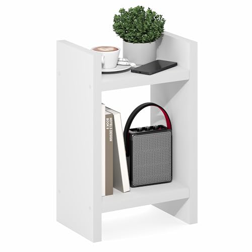 Furinno Viola Side Table, 2-Tier Modern End Table with Open Shelf, 1.2-Inch Extra Thick Frame Night Stand, Open Back Bedside Table, Easy Assembly, for Living Room, Bedroom, White - size: 2-Tier