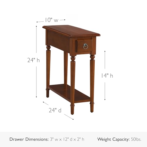 Leick Home Coastal End Table, Solid Wood, 1 Drawer, Bottom Display Shelf, Easy-Assembly, For Living Room/Bedroom, Rich Pecan Brown, 23.5 in. L x 10.0 in. W x 24 in. H, 20017-PC - color: Pecan