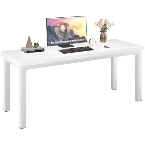 55 Inch Wooden Computer Desk with Thick Desktop - Gaming, Writing Table for Home Office, Study, Work, Student & School Use, Simple Style, White - color: White, size: 55.1x23.6inch