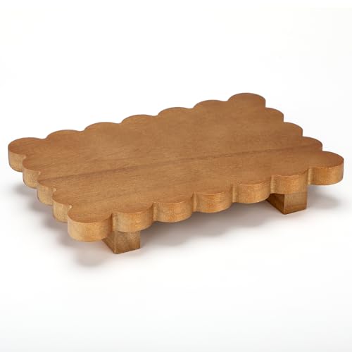 Yookeer Walnut Color Scalloped Wood Riser Tray Soap Rustic Bathroom Decoration Scalloped Stand Soap Tray Wooden Decorative Pedestal for Bathroom Kitchen Sink Plant Display (8.7'' X 6'' X 1.4'',Square) - color: Walnut Color, size: 8.7'' X 6'' X 1.4'', styl