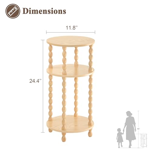 AWASEN Small End Table, 3-Tier Round Side Table for Small Spaces, Round Accent Table Nightstand for Bedroom, Living Room, Office, Natural - color: Natural