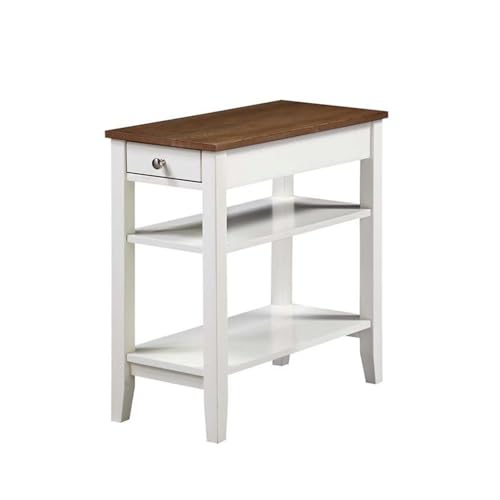Convenience Concepts American Heritage Chairside End Table with Drawer 23.5" - Classic Living Room Table with Storage Shelf, Bedroom Nightstand, Driftwood/White - color: Driftwood Top/White Frame