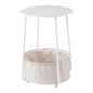 Modern Round Side End Table with Fabric Storage Basket, Matte White and Camel Brown, Contemporary Nightstand (White) - color: White